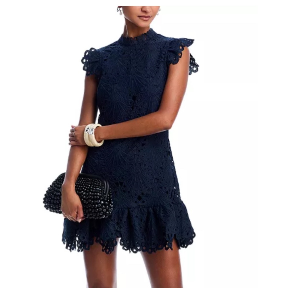Aqua Midnight Blue Lace Mini Dress